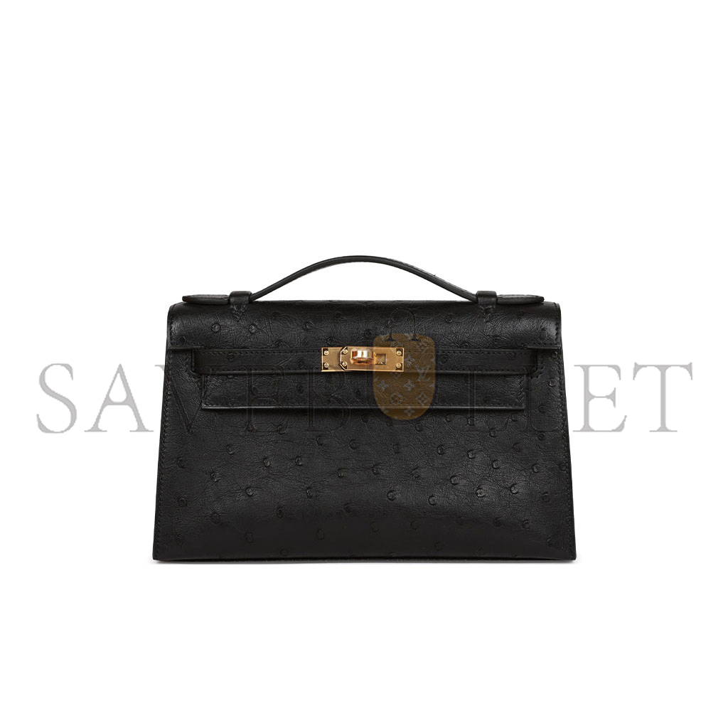 H**mes master ostrich kelly pochette black (22*14*7cm)